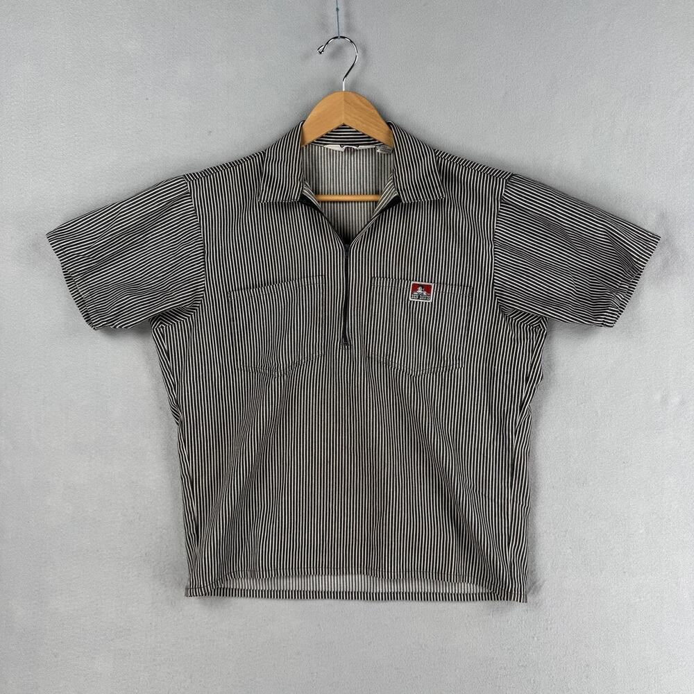 Ben Davis Shirt Mens Medium Black Stripe Twill Short Sleeve Half Zip Workwear